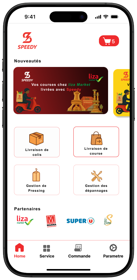 Application Speedy - Écran principal